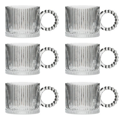 Set of 6 Bella Perle Ribbed Glass Coffee Mug Clear Tea Cups