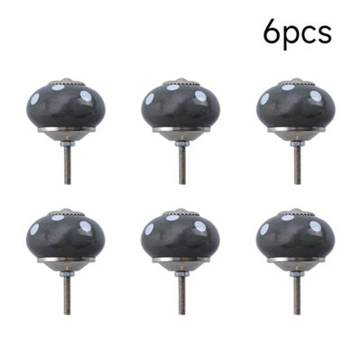 Set of 6 Black Glazed Ceramic Furniture Knobs