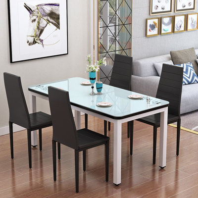 Set of 6 Black PU Leather Dining Chairs Set Kitchen Chair Accent Chair with Metal Legs