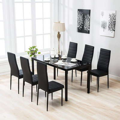 Set of 6 Black PU Leather Dining Chairs Set Kitchen Chair Accent Chair with Metal Legs