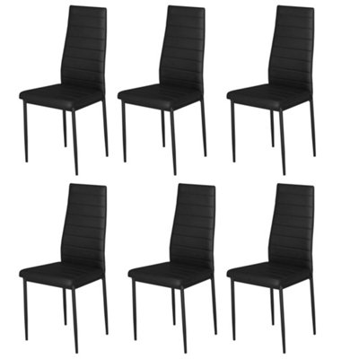 Set of 6 Black PU Leather Dining Chairs Set Kitchen Chair Accent Chair with Metal Legs