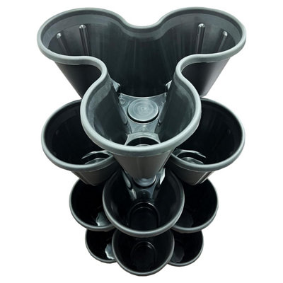 Set Of 6 Black (Trio 3 Pot) Stackable Interconnecting Outdoor ...