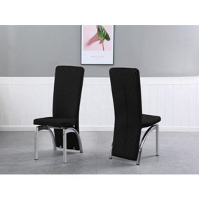 Set of 6 Black Velvet Gavino Dining Chairs with Solid Chrome Frame