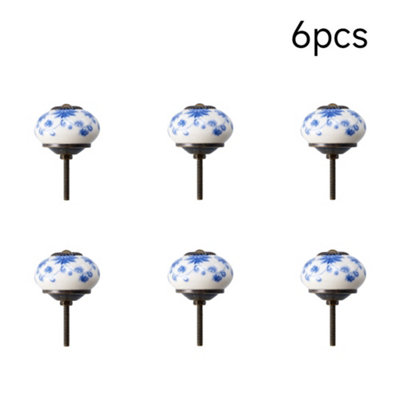 Set of 6 Blue and White Ceramic Furniture Knobs with Porcelain Pattern