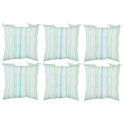 Set of 6 Blue Striped Cotton Indoor Outdoor Garden Furniture Dining Chair Seat Pad Cushions