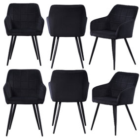 Set of 6 Camden Velvet Dining Chairs Upholstered Dining Room Chairs Black