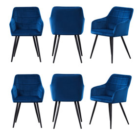 Set of 6 Camden Velvet Dining Chairs Upholstered Dining Room Chairs Blue
