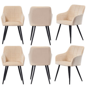 Set of 6 Camden Velvet Dining Chairs Upholstered Dining Room Chairs Cream
