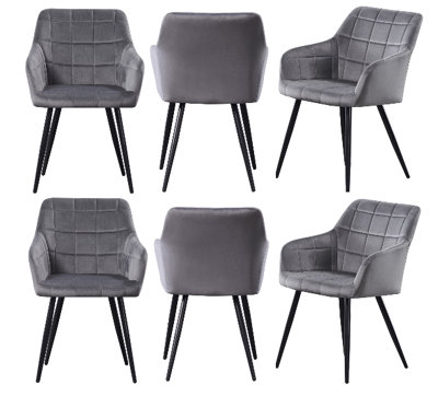 Set of 6 Camden Velvet Dining Chairs Upholstered Dining Room Chairs Dark Grey