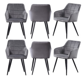 Set of 6 Camden Velvet Dining Chairs Upholstered Dining Room Chairs Dark Grey