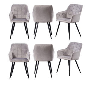 Set of 6 Camden Velvet Dining Chairs Upholstered Dining Room Chairs Light Grey
