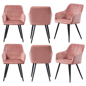 Set of 6 Camden Velvet Dining Chairs Upholstered Dining Room Chairs Pink