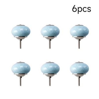Set of 6 Celadon Ceramic Furniture Knobs with Ice Crackle Finish