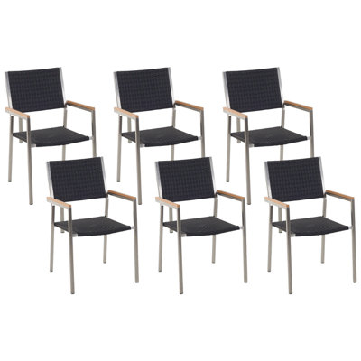 Set of 6 Chairs PE Rattan Black GROSSETO