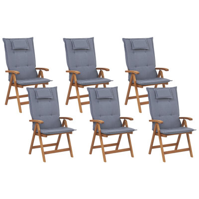 Set of 6 Chairs with Cushion Wood Blue JAVA