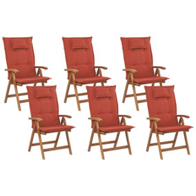 Set of 6 Chairs with Cushion Wood Dark Red JAVA