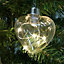 Set of 6 Clear Heart Christmas Glass LED Light Hanging Ornaments