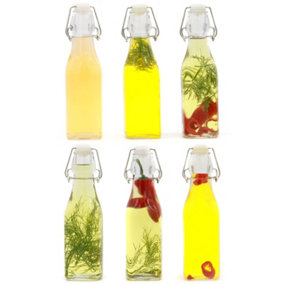 Set of 6 Clip Top Preserve Airtight Glass Kitchen Bottles 250ml - M&W