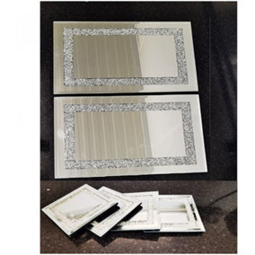 Set Of 6 Coasters 10x10 Placemats 20x30 Border Crushed Diamond Silver Mirrored