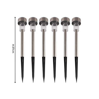 Set of 6 Colour-Changing Solar Stake Lights - Stainless Steel Garden ...