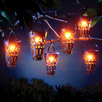 Set of 6 Cut-out Solar Lights - Table Lamp/Stake or Hanging Light, No Cables, Geometric Pattern, Lights Automatically at Dusk