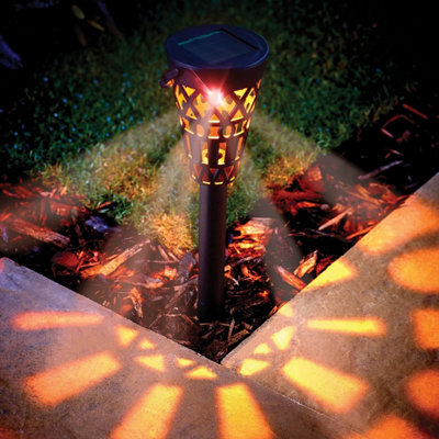 Set of 6 Cut-out Solar Lights - Table Lamp/Stake or Hanging Light, No Cables, Geometric Pattern, Lights Automatically at Dusk