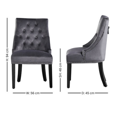 Set of Dark Grey Velvet Dining Chairs Ergonomic Scoop