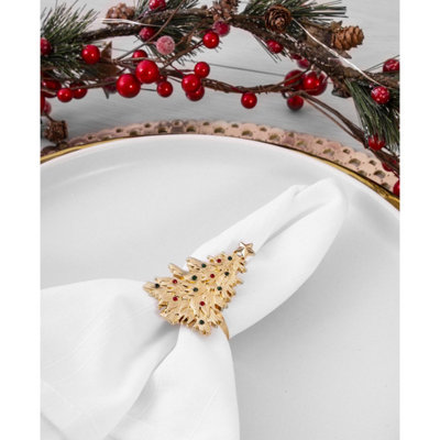 Set Of 6 Deluxe Gem Christmas Tree Napkin Rings Xmas Dinner Table Decoration Ring Buckle Festive Setting Serviette Holder