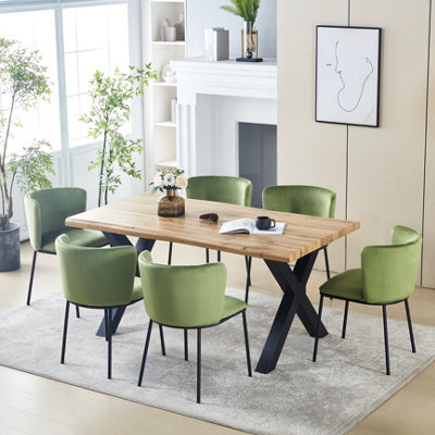 Set of 6 Dining Chairs Velvet Upholstered Kitchen Chairs with Curved Back Accent Armchairs Side Chairs Green