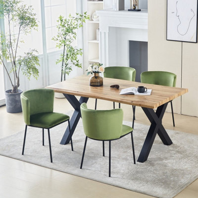Set of 6 Dining Chairs Velvet Upholstered Kitchen Chairs with Curved Back Accent Armchairs Side Chairs Green