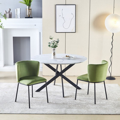 Set of 6 Dining Chairs Velvet Upholstered Kitchen Chairs with Curved Back Accent Armchairs Side Chairs Green