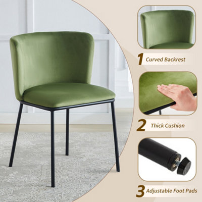 Set of 6 Dining Chairs Velvet Upholstered Kitchen Chairs with Curved Back Accent Armchairs Side Chairs Green