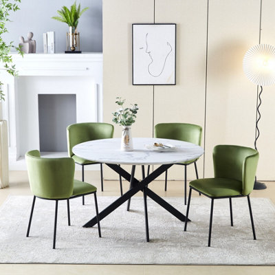 Set of 6 Dining Chairs Velvet Upholstered Kitchen Chairs with Curved Back Accent Armchairs Side Chairs Green