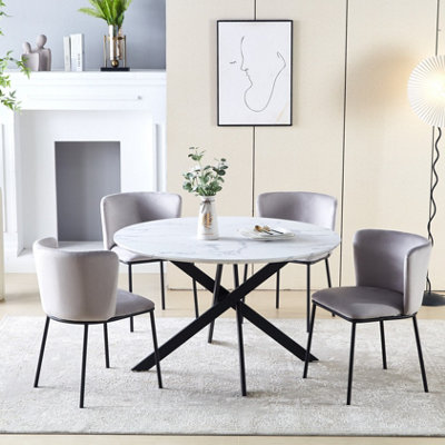 Set of 6 Dining Chairs, Velvet Upholstered Kitchen Chairs with Curved Back Accent Armchairs Side Chairs Grey