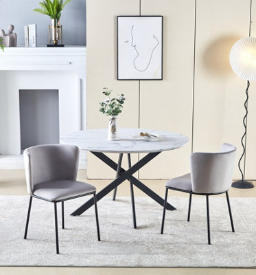 Set of 6 Dining Chairs, Velvet Upholstered Kitchen Chairs with Curved Back Accent Armchairs Side Chairs Grey