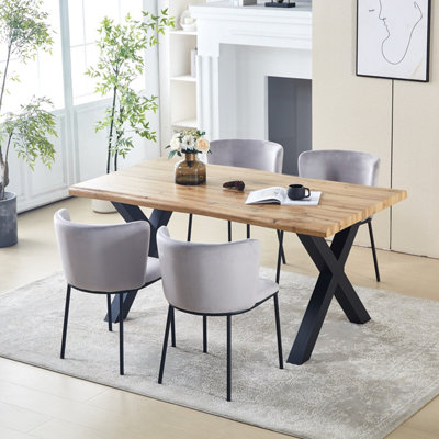 Set of 6 Dining Chairs, Velvet Upholstered Kitchen Chairs with Curved Back Accent Armchairs Side Chairs Grey