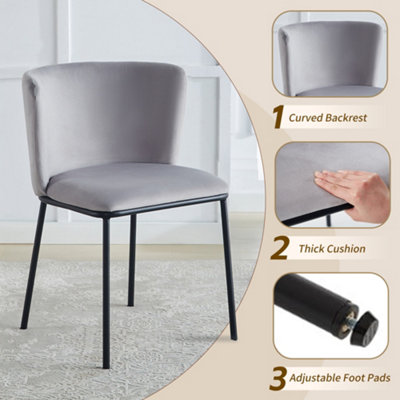Set of 6 Dining Chairs, Velvet Upholstered Kitchen Chairs with Curved Back Accent Armchairs Side Chairs Grey