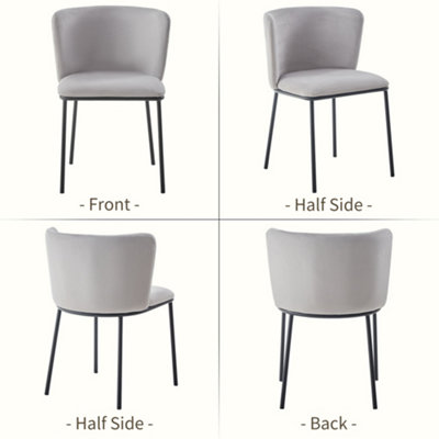 Set of 6 Dining Chairs, Velvet Upholstered Kitchen Chairs with Curved Back Accent Armchairs Side Chairs Grey