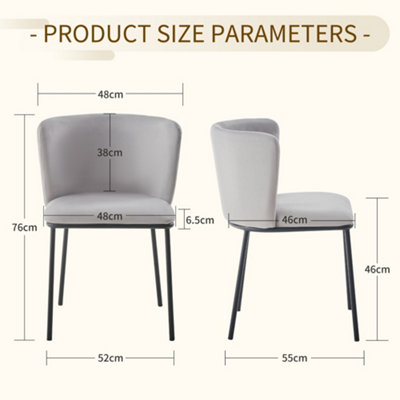 Set of 6 Dining Chairs, Velvet Upholstered Kitchen Chairs with Curved Back Accent Armchairs Side Chairs Grey