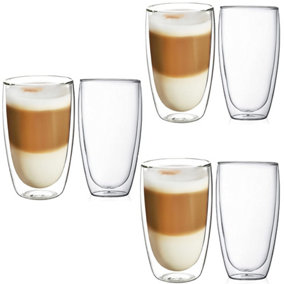 Set of 6 Double Wall Tumbler Glasses 400ml Insulated Heat-Resistant Glass 26-20