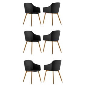 Set of 6 Eden Dining Chairs with Leather Cushions Dining Armchair Black