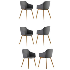 Set of 6 Eden Dining Chairs with Leather Cushions Dining Armchair Grey