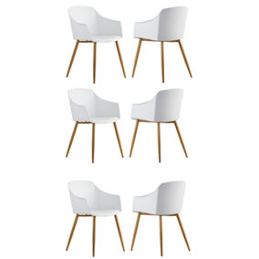 Set of 6 Eden Dining Chairs with Leather Cushions Dining Armchair White