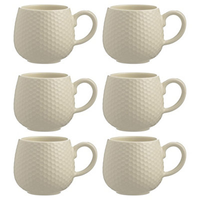 Set of 6 Embossed Honeycomb Cream Mug 350ml