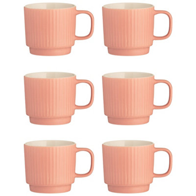 Set of 6 Embossed Line Coral Mug 355ml