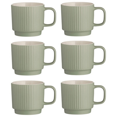 Set of 6 Embossed Line Green Mug 355ml