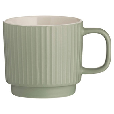 Set of 6 Embossed Line Green Mug 355ml