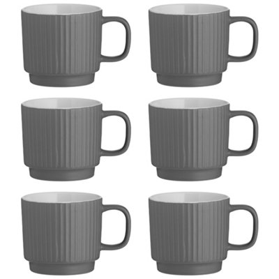 Set of 6 Embossed Line Grey Mug 355ml