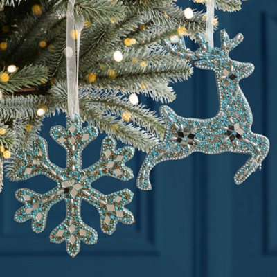 Set of 6 Frozen Blue Luxury Christmas Tree Decorations