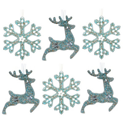 Set of 6 Frozen Blue Luxury Christmas Tree Decorations